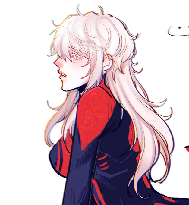 [ Normal mode ] - Soft pink eyes - Black long nails - White eyes lashes, white hair and pale skin like normal albinos