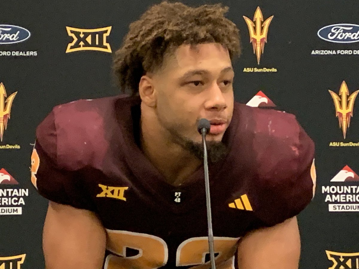 ChrisKarpman's tweet photo. Caleb McCullough had 12 tackles, six of which were solo, 1.5 for a loss, and two interceptions including the game clincher. He’s a senior. He’s been at ASU his entire career. 

“Finally being able to be on a big stage, my team is winning, so I’m happy.” https://t.co/K1OKZX1pSd