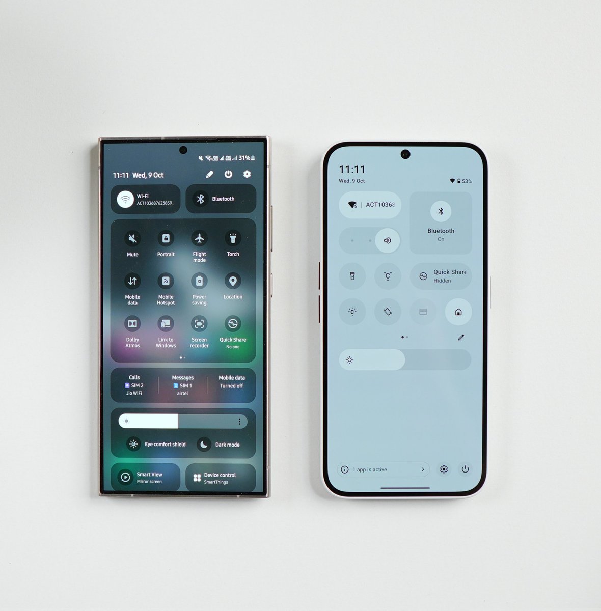 NothingNewsroom's tweet image. One UI 6.1 vs #NothingOS 3.0: Quick Settings Face-Off ⚡
Which one do you think looks better? 🤔👇
Vote & share your thoughts!
#TechComparison #NothingCommunity #Android #OneUI by @android_fhd