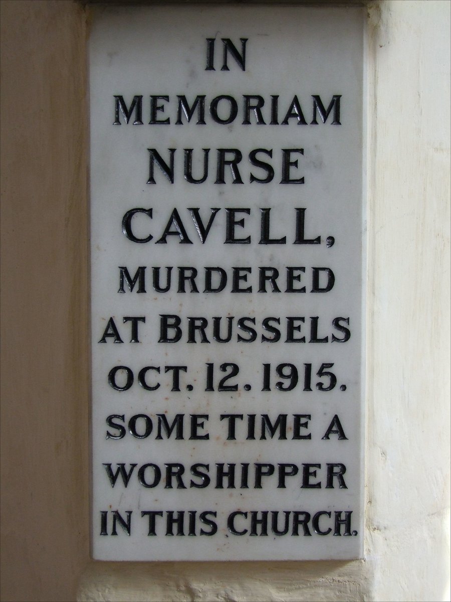 2/3 'In Memoriam Nurse Cavell, murdered at Brussels Oct 12 1915, some time a worshipper in this church.'

A memorial at Steeple Bumpstead, Essex, where Cavell was governess to the children of the rectory for several years before her first stay in Belgium in 1890.