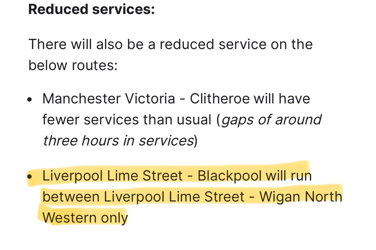 dozzy_blonde's tweet photo. @nationalrailenq Does this mean trains are terminating at Wigan tomorrow and not going to Blackpool? Or only stopping at Wigan then Blackpool? https://t.co/AYfcJ9BU63