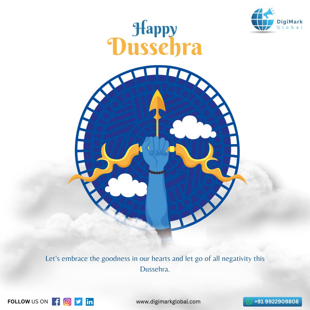 DigimarkGlobal's tweet photo. Wishing you a Dussehra full of joy, prosperity, and success. May good always triumph over evil in your life. 

#HappyDussehra #DussehraWishes #FestiveVibes https://t.co/QOI8pIFg6A