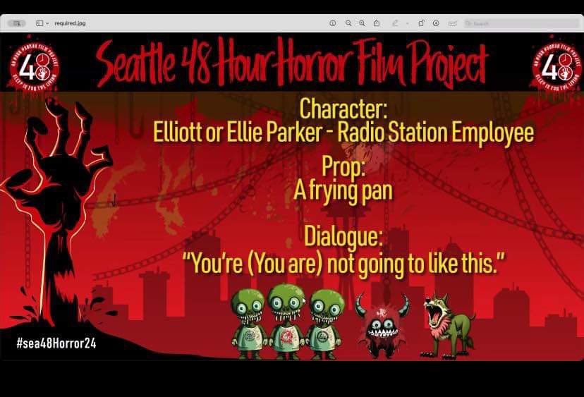 RikDeskin's tweet photo. We have our official elements that go into our script for tomorrow! #sea48horror24 #keepfilminwa #sagaftra https://t.co/wfUvipcJCL
