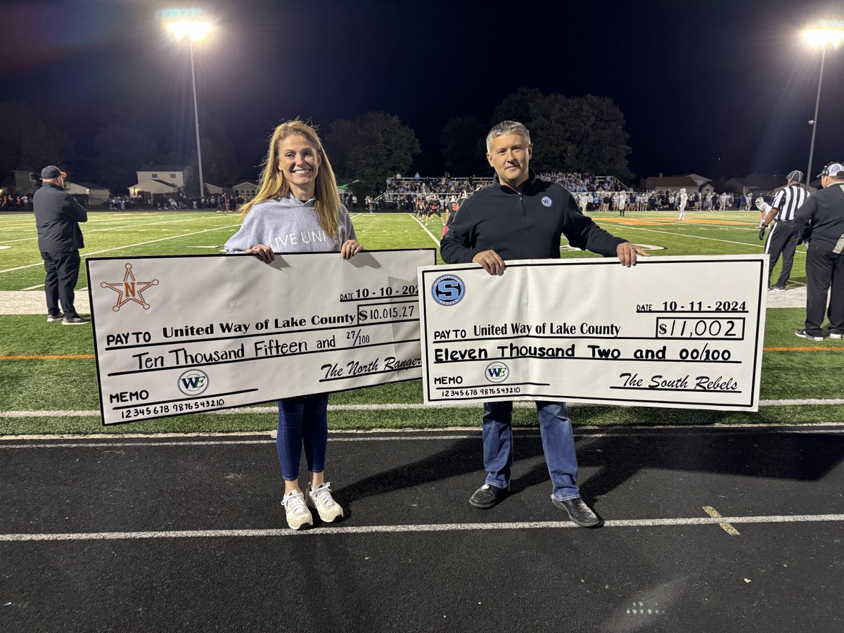 WESchools's tweet photo. South and North students and staff are the best!! Together they raised $21,017.27 for the United Way of Lake County! Heart and spirit on and off the field! ❤️ Thank you for your support! #mychoicewilloughbyeastlake #WEcareforothers #WEareonthemove https://t.co/XdWmMBogCY