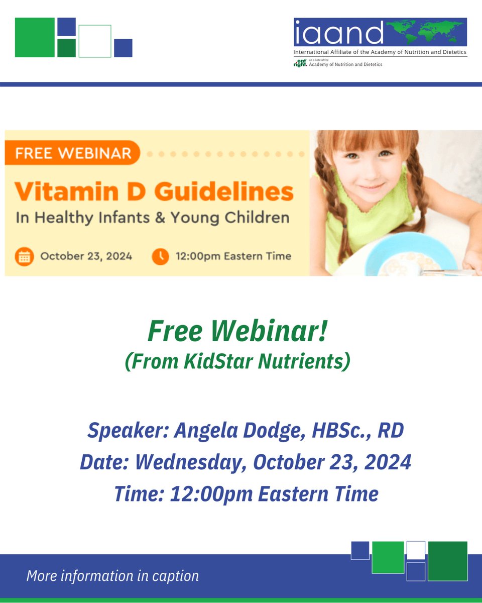 Join KidStar Nutrients for a FREE webinar on Vitamin D Guidelines for infants and young children, led by Angela Dodge, HBSc., RD. Date: Oct 23, 2024, at 12 PM ET. Ideal for healthcare professionals. Register here: zoom.us/webinar/regist… #iaand #vitamind