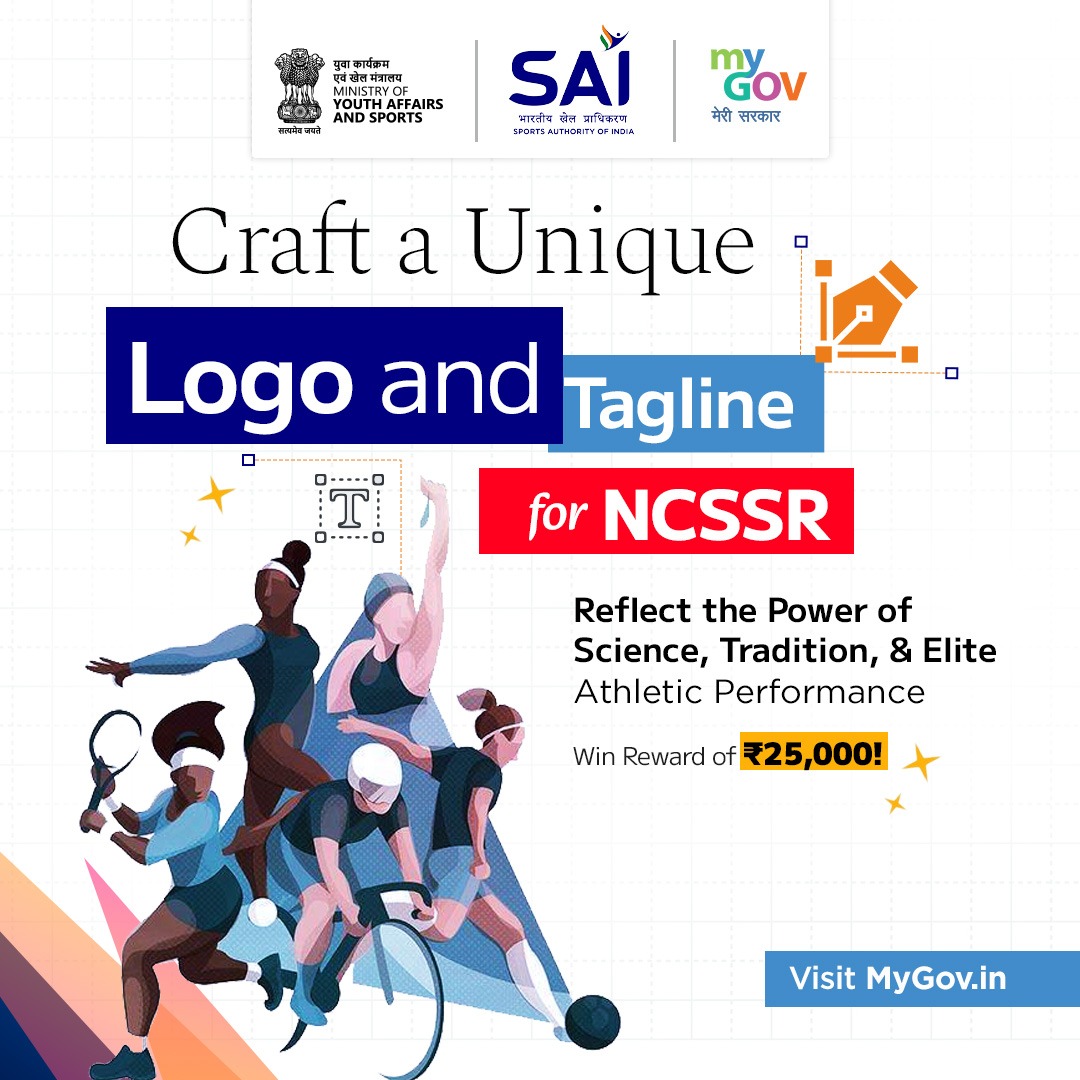 mygovindia's tweet image. Here’s your chance to make an impact 

Design a logo and tagline for the National Centre of Sports Sciences and Research (NCSSR) and showcase your creativity

For details, visit: mygov.in/task/design-lo…

#LogoDesignContest 
#TaglineContest
#NCSSRChallenge
@YASMinistry
@Media_SAI