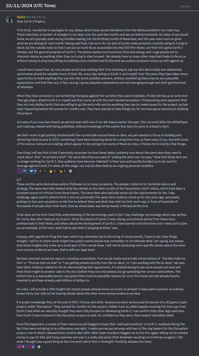 E2Yehna's tweet image. &amp;lt;Discord Q&amp;amp;A Recap_ 10/11/2024 UTC Time&amp;gt;

On Discord, Shane made his position on rumours related to the end of the D.R.O.N.E devs team contract.

It's a long story, but there are really important things.

IMO, Their high development wages are no different than what users pay for…
