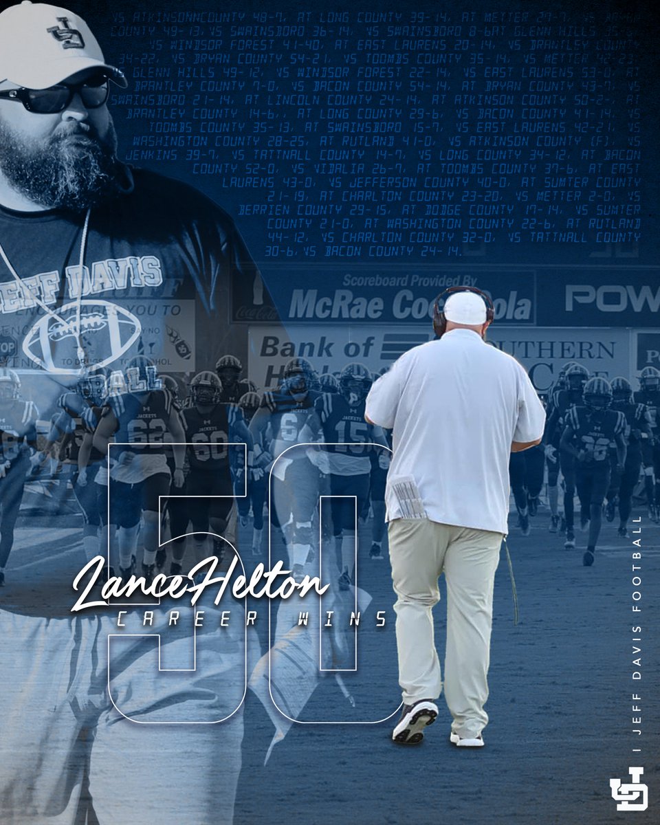 Jeff Davis: 24 Bacon County: 14. 

Congrats to Head Coach <a href="/CoachLHelton/">Coach Lance Helton</a> on reaching 50 career wins as a head coach!!!! 

<a href="/GPBsports/">GPB Sports</a> <a href="/912Sports/">912 Sports</a> <a href="/SoGaFootball/">The Chick-fil-A Football Friday Night Radio Show</a> <a href="/OSGNelson/">#CuteSportsGuy</a>