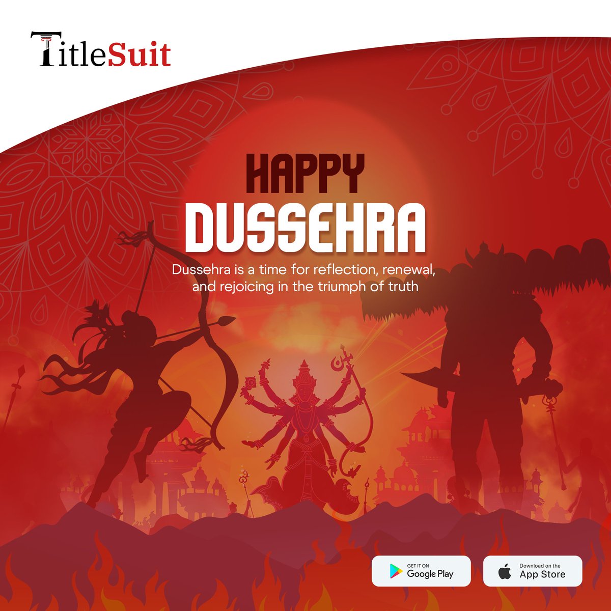 TitleSuit's tweet photo. Wishing you a very Happy Dussehra! May the goodness in you always triumph over evil and guide you on the right path in life.

#TitleSuit #titlesuitapp #HappyDussehra #VijayaDashami #विजयादशमी #cibilofproperties #दशहरा https://t.co/8M5QYSA9jY