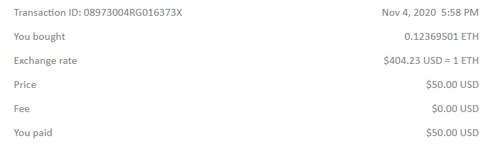 Wow ... In November 2020, one could buy Ethereum fee free! My goodness fees are such scams ...