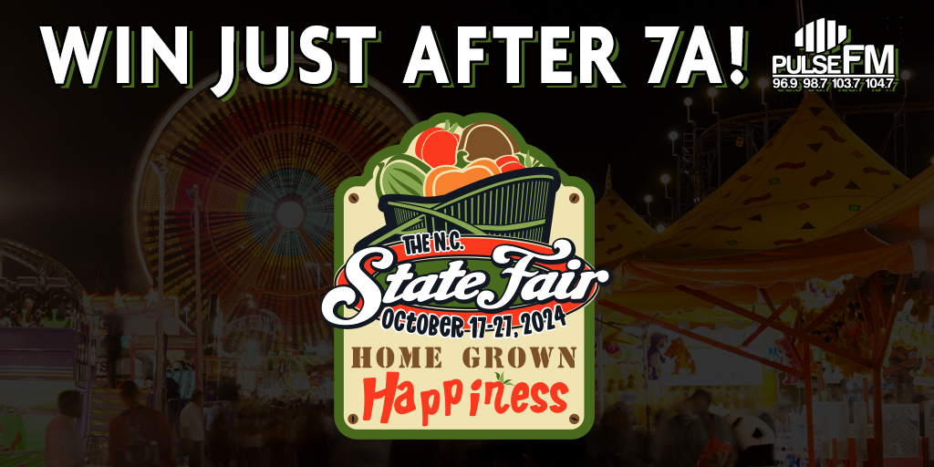 Listen every day this week just after 7 a.m. for your chance to win 4 tickets AND 4 ride passes to the NC State Fair! Grab your friends and family, because fun takes center stage October 17th through the 27th!