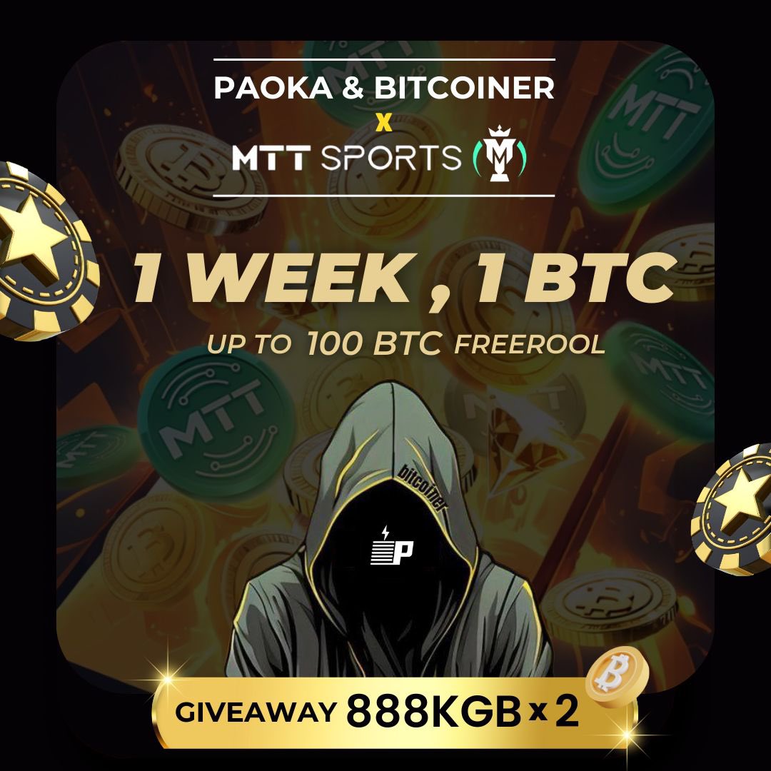 BitcoinerDAO's tweet photo. 🔥 Bitcoiner 德撲俱樂部正式成立！🔥
現在就加入，一起賺 BTC，參加獨家活動！

🎁 48 H，抽 888 $KGB x 2（價值約 20 U），如何參與↓
1️⃣ 追蹤 @PaoKaDAO、@Bitcoiner0601 和 @mtt_sports
2️⃣ 點贊並轉發此推文
3️⃣ 在評論圈出兩位好友並加上 #MTTBitcoiner #PaoKa

MTT Sports 是最具創新且高獎金的德撲平台！完全免費參加，每週錦標賽還有高達 1 $BTC 的獎金，總獎金池達 100 $BTC！未來當平台開放 Club 功能時，「Bitcoiner 德撲俱樂部」將第一時間申請，快來加入我們的行列吧！

為什麼你一定要加入 Bitcoiner 俱樂部？
- 豐富的俱樂部活動，專屬 KGB 和 MTT 抽獎！
- 獨家高手攻略分享，與德撲高手交流！
- 支持 MTT 場外擔保交易
- 首週錦標賽冠軍 @GuaTianGuaTian 贏得了 0.5 $BTC，現在也在俱樂部與大家討論策略和心得！

如何加入 Bitcoiner 俱樂部：
1️⃣ 加入 PaoKa DC: https://t.co/Xx9PTOYalH
2️⃣ 使用邀請鏈接註冊 MTT Sports:https://t.co/xWsWvJQ1le （或填入邀請碼 1f1798ed）
3️⃣ 在 PaoKa Discord 的 MTT 德撲綜合討論區曬出你的 MTT ID！

🔥 還等什麼？立即行動，加入 Bitcoiner 德撲俱樂部，與我們一起贏取豐厚獎金吧！🚀