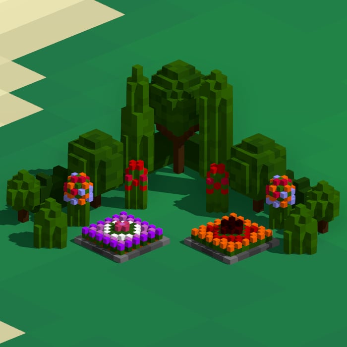 Just completed the full basic landscaping decoration set.

Each of these decorations can be placed anywhere around your town.

Now to work on allowing you to pick up and toss villagers...

#gamedev #voxelart