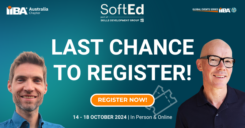 Time’s running out! Secure your spot at the 2024 IIBA SoftEd Festival of Business Analysis now. Be part of the conversation shaping the future. 

Tickets: festivalofbusinessanalysis.org/registration/

<a href="/SoftEdHQ/">SoftEd</a> | #FOBA #IIBA #BusinessAnalysis #BusinessAnalyst