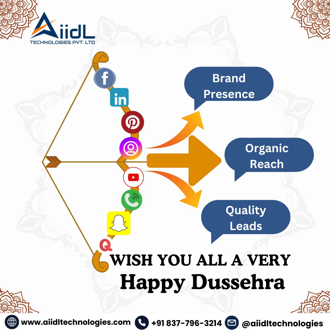 Wishes everyone a very Happy Vijayadashami! May this festival bring success, growth, and victory over challenges."
Happy Dusshera🙏🙏
.
.
.
#dussehra #happydussehra #happyvijayadashami #GrowYourBusiness #DigitalMarketing #aiidltechnologies