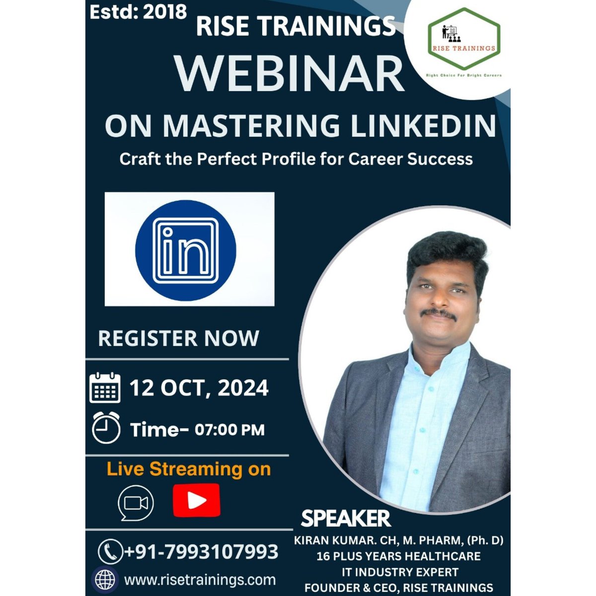 risetrainings's tweet image. Hurry up!!
Rise Trainings is back again with one more exciting webinar for you...

If you are willing to prepare your LinkedIn profile in a Professional way, join us today at 7pm

Register now:

forms.gle/XTDNLkUwxEXsGq…

#linkedinprofileoptimization
#RiseTrainings