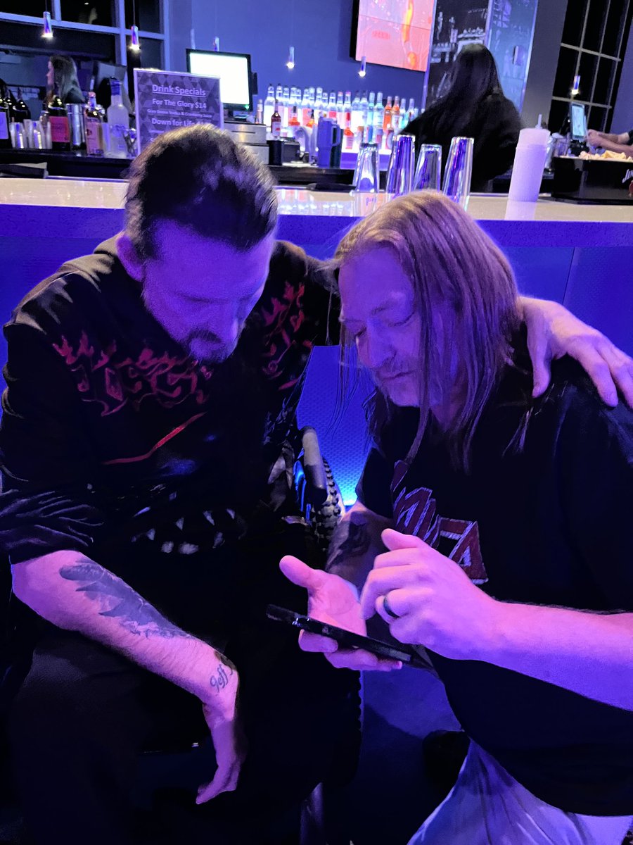FlyingDirtbag's tweet photo. Hanging out with ⁦@JeffBecerra⁩ of POSSESSED in Bethlehem PA!!!! Thank you Jeff for the inspiration!!!! 🤘🤘🤘🎸🎸 https://t.co/A1Or0NgbVU