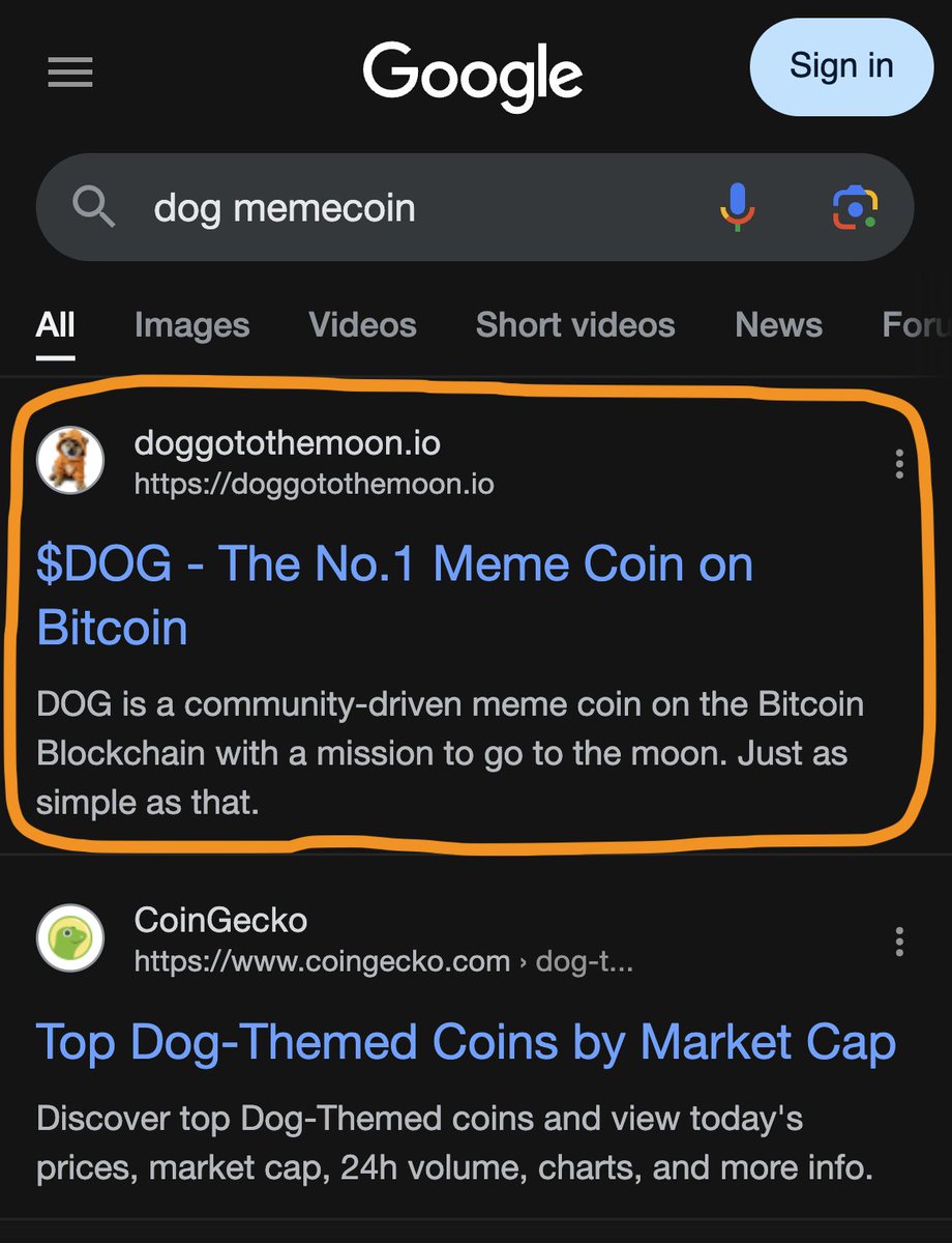 BREAKING: $DOG is now the #1 search result on Google for "dog memecoin"

Also nobody can type DOGE into any CEX search bars without seeing $DOG show up first

The SEO hack of using $DOG as the ticker is working!