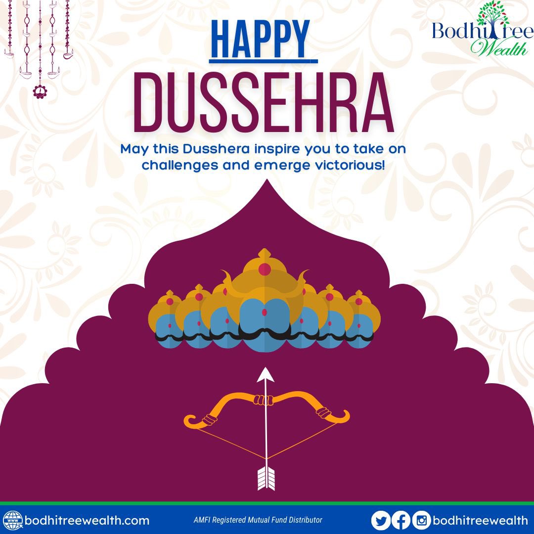 BodhiTreeWealth's tweet photo. Wishing you a Dussehra full of joy, prosperity, and success. May good always triumph over evil in your life. 🌟🎉

#HappyDussehra2024 https://t.co/meL2z32oLf