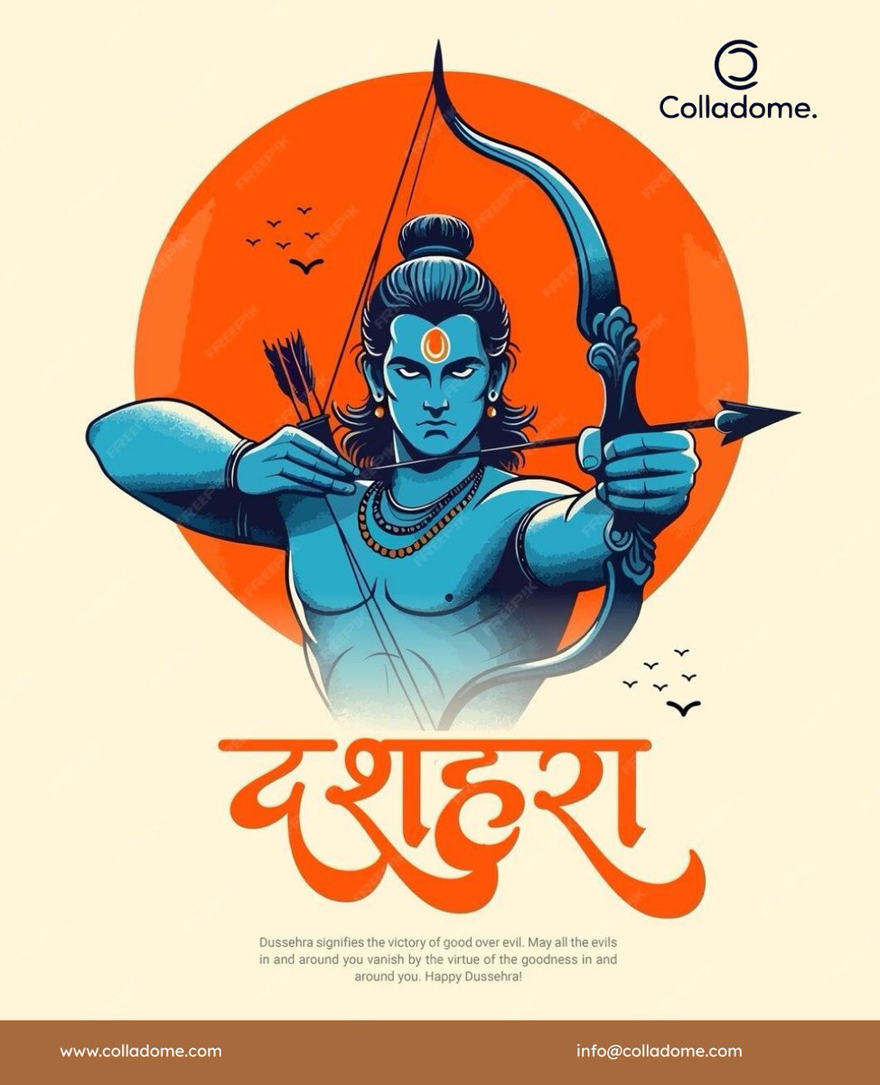 “On this Dussehra, let’s banish negativity, embrace hard work, and celebrate success!

 Wishing you joy, wisdom, and victory from the Colladome family. 

#HappyDussehra #DussehraVibes #CelebrateVictory #FestiveCheers #Colladome”