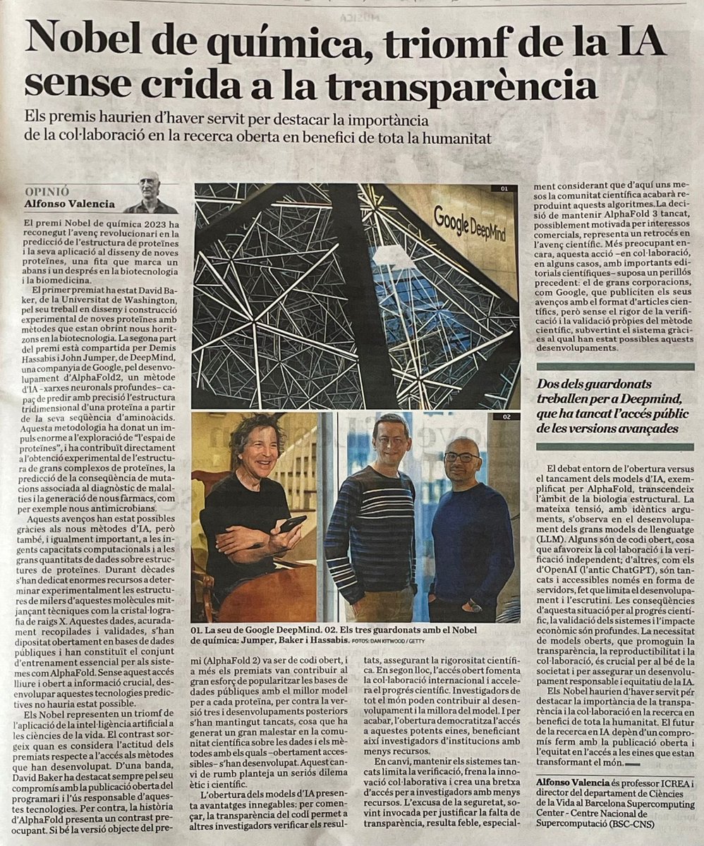 Molt d’acord amb el q explica ⁦<a href="/Alfons_Valencia/">AlfonsoValencia alfonsovalencia.bsky.social</a>⁩ l’aplicació dels avenços en intel·ligència artificial obri un món sense precedents en el disseny d proteïne però cal q siga transparent i responsable 1/2