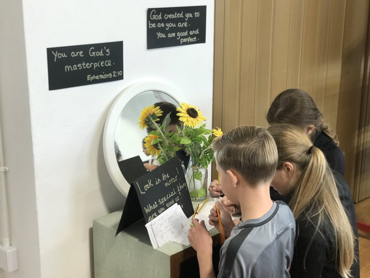 Thank you to <a href="/PrayerInSchools/">PrayerSpaceInSchools</a> for your inspiration. We have created a prayer/reflection space in our hall which changes weekly, in-line with the focus of our daily worships. This week has allowed the pupils to reflect on one thing that God made them good at.