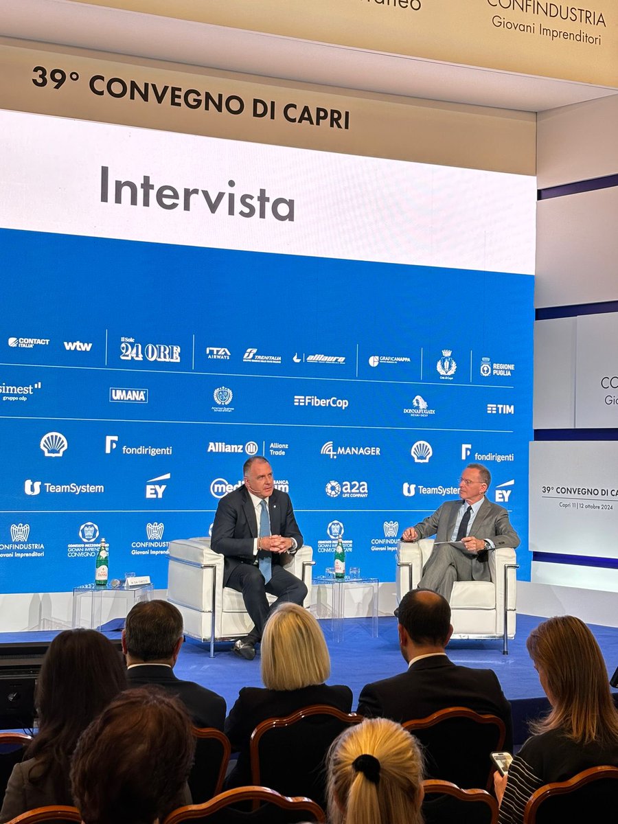 GIConfindustria's tweet photo. Italia ed Europa devono costruire un piano industriale a lungo termine, ne vale la nostra competitività.
Oggi l’Italia paga un prezzo dell’energia tale che rischia di mettere le imprese fuori mercato. Serve l’indipendenza energetica - @Orsini_Emanuele @Confindustria #Capri2024 https://t.co/n4IUGthFdE