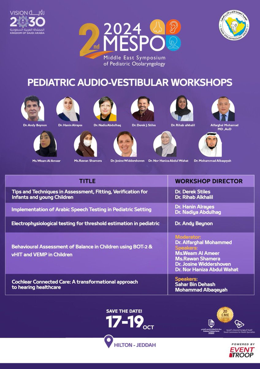 Curious about the latest techniques in pediatric hearing care? 

Join us at the 2nd MESPO 2024 in Jeddah from October 17-19! 

Learn directly from experts through interactive workshops that can transform your approach. 

Don’t miss out👇
mespo.net/workshops/

#SaudiArabia