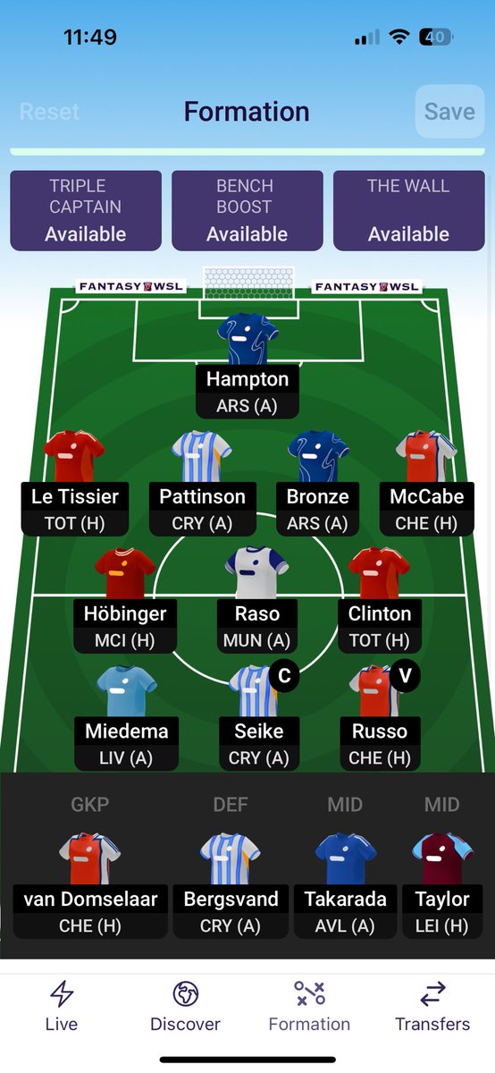 LauraLizMartin's tweet photo. @playfantasywsl Help please 🙏🏼 can’t decide who to captain??? Made the wrong choice for 2 weeks now and it’s cost me 😩🫣 https://t.co/WF2qhQEZ8F