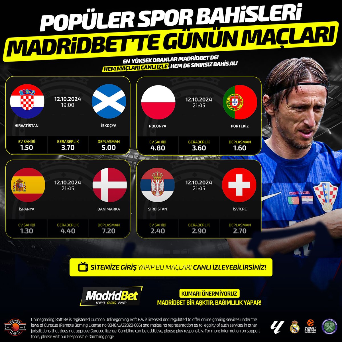 🏁 Bugünün 4 Harika Karşılaşması, Özel Oranlarla    MadridBet'te Sizi Bekliyor !🏁

⚽ Tüm futbol heyecanını ücretsiz takip etmeye hazır mısınız? 
                              ️️
⚽ MadridBet’te, bugünkü karşılaşmaları FULL HD kalitesinde izleyebilir ve her anın tadını