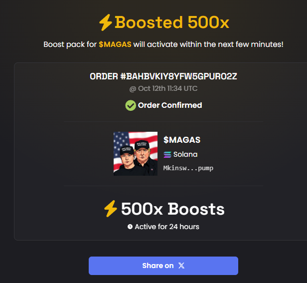 BASEDMAGASOL's tweet photo. ⚡ Boosted 500x $MAGAS on DEX Screener!
https://t.co/hAfgbku4qz https://t.co/gpg5OWSok0