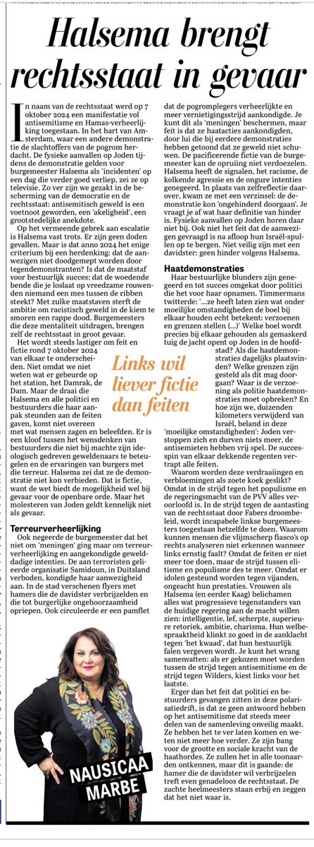 Met feiten en een doorwrochte motivering velt <a href="/nausicaamarbe/">Nausicaa Marbe 🇺🇦</a> een een vonnis over het optreden van #Halsema Ik ben het met ieder woord en iedere zin eens. Bravo!! <a href="/telegraaf/">De Telegraaf</a>