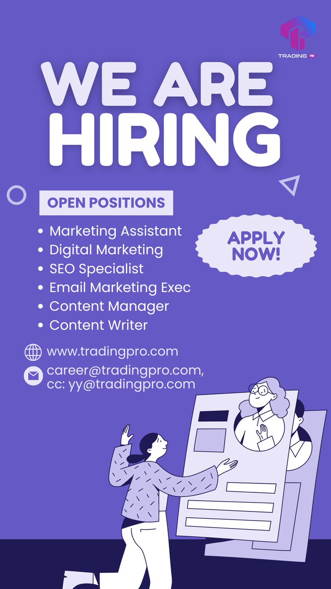 #HIRINGNOW 

We’re Hiring at TradingPRO! 💜💙

Know someone who’s ready for a game-changing career move? Or maybe it’s YOU! 🚀

Send your CV to career@tradingpro.com and cc: yy@tradingpro.com and join the team that’s taking the financial world by storm! 🔥

Let’s make success