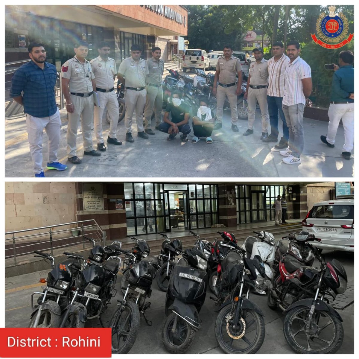 Patrolling staff of PS Aman Vihar arrested 02 desperate budding criminals after a brief chase. 13 stolen vehicles (10 M/Cycles + 03 Scooties) recovered.
#DelhiPoliceUpdates
<a href="/DelhiPolice/">Delhi Police</a>
<a href="/CPDelhi/">CP Delhi #DilKiPolice</a> 
<a href="/Ravindra_IPS/">Special CP Law & Order Delhi Police</a>