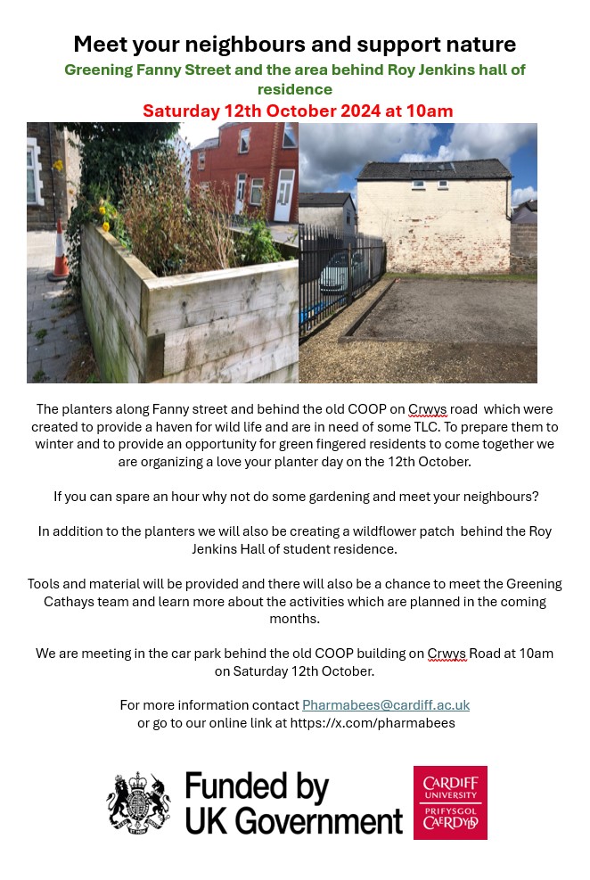 Green fingered?  In Cathays we have some of the most densely occupied least green streets in Wales. Come and lend a hand to change that
