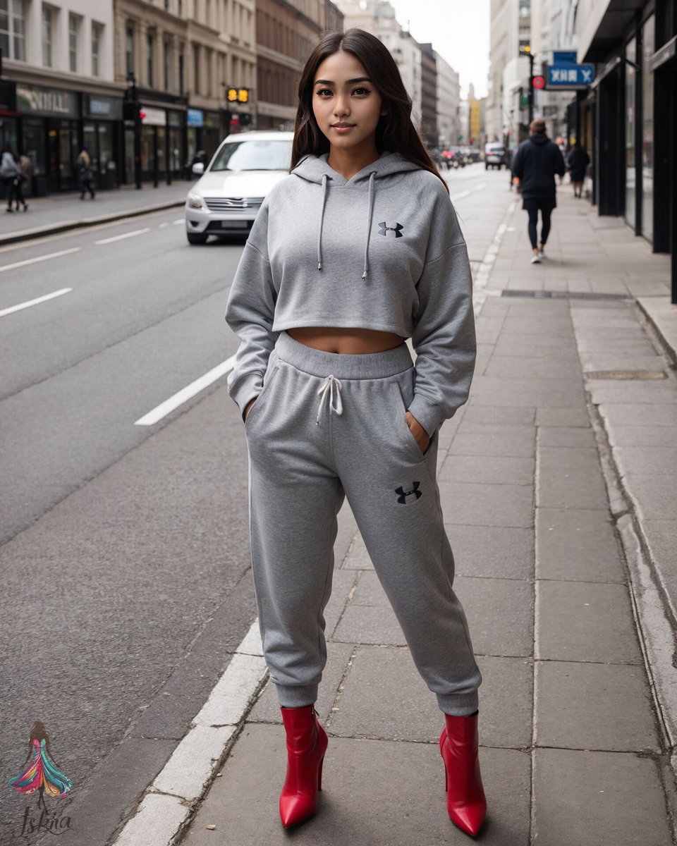 iskira_ai's tweet photo. This morning, the vibe is all about comfort and recovery. I’m throwing on my go-to grey @UnderArmour sweat set, it’s #cosy, soft, and perfect for lounging. BUT… y’all know me, I couldn’t resist elevating the look just a little! So I’m pairing it with these killer red heels ❤️ https://t.co/pPnAB7IACb