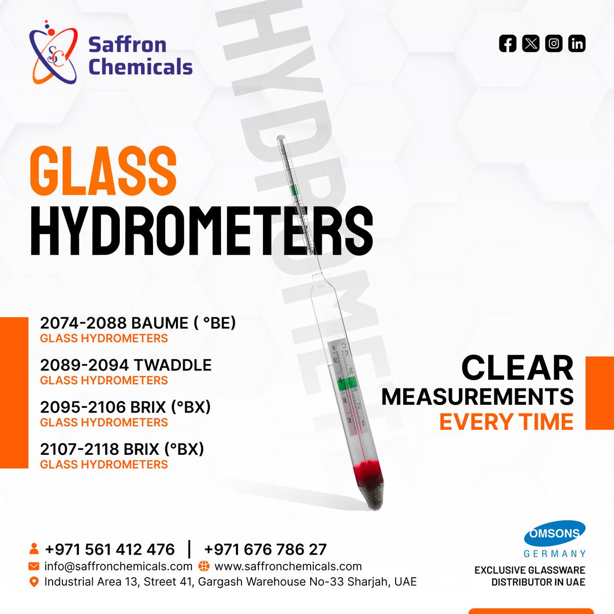 saffronchemical's tweet photo. Clear Measurements Every Time: Glass Hydrometers in Sharjah, UAE at Saffron Chemicals!

+971 561412476,+971 67678627

#sharjah #ajman #dubai #abudhabi #uae #unitedarabemirates #GlassHydrometers #LaboratoryInstruments #SaffronChemicals #PrecisionTools #DensityTesting https://t.co/zVM6JWWJXH