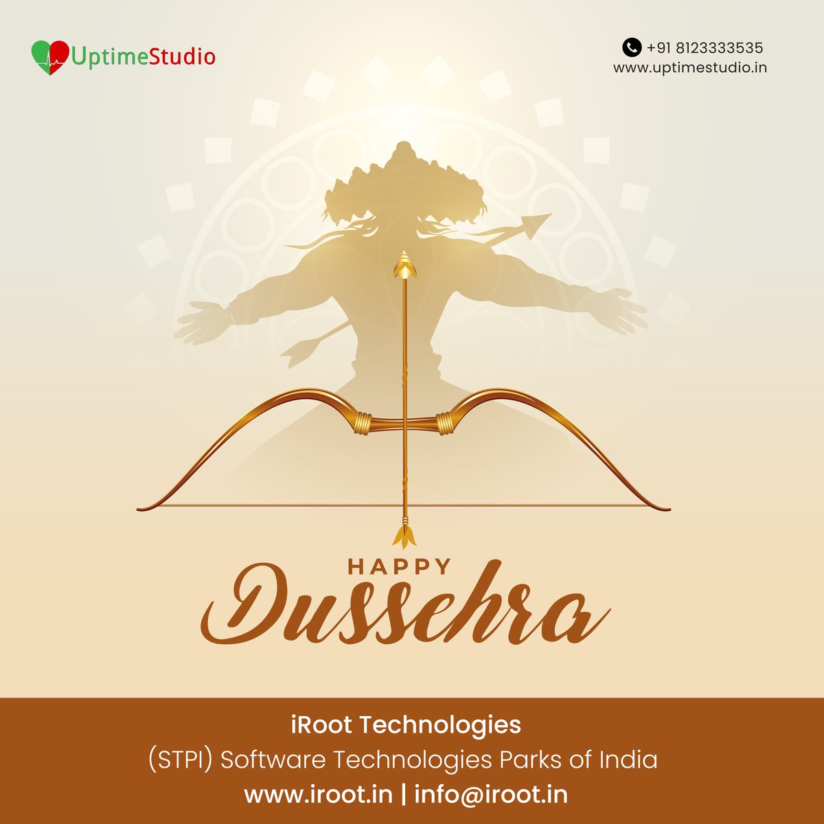 UptimeStudio's tweet photo. 🎉 Happy Dussehra from UptimeStudio! 🏹
Ensure uptime and success with https://t.co/xSKUZoqnZp 🌐
#Dussehra #BjliStudio #NotifyStudio #WebDataStudio #UptimeStudio #PusherStudio #TeamStudio #iRootTechnologies https://t.co/qQJJGErWf5