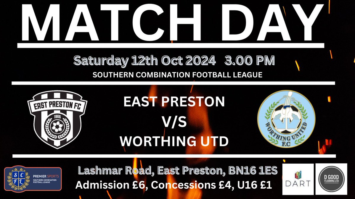 Following the 5-2 win in the SCFL Division One cup in midweek,East Preston return to league action this afternoon hosting Worthing Utd KO 3.00 PM.

Kitchen open for refreshments.