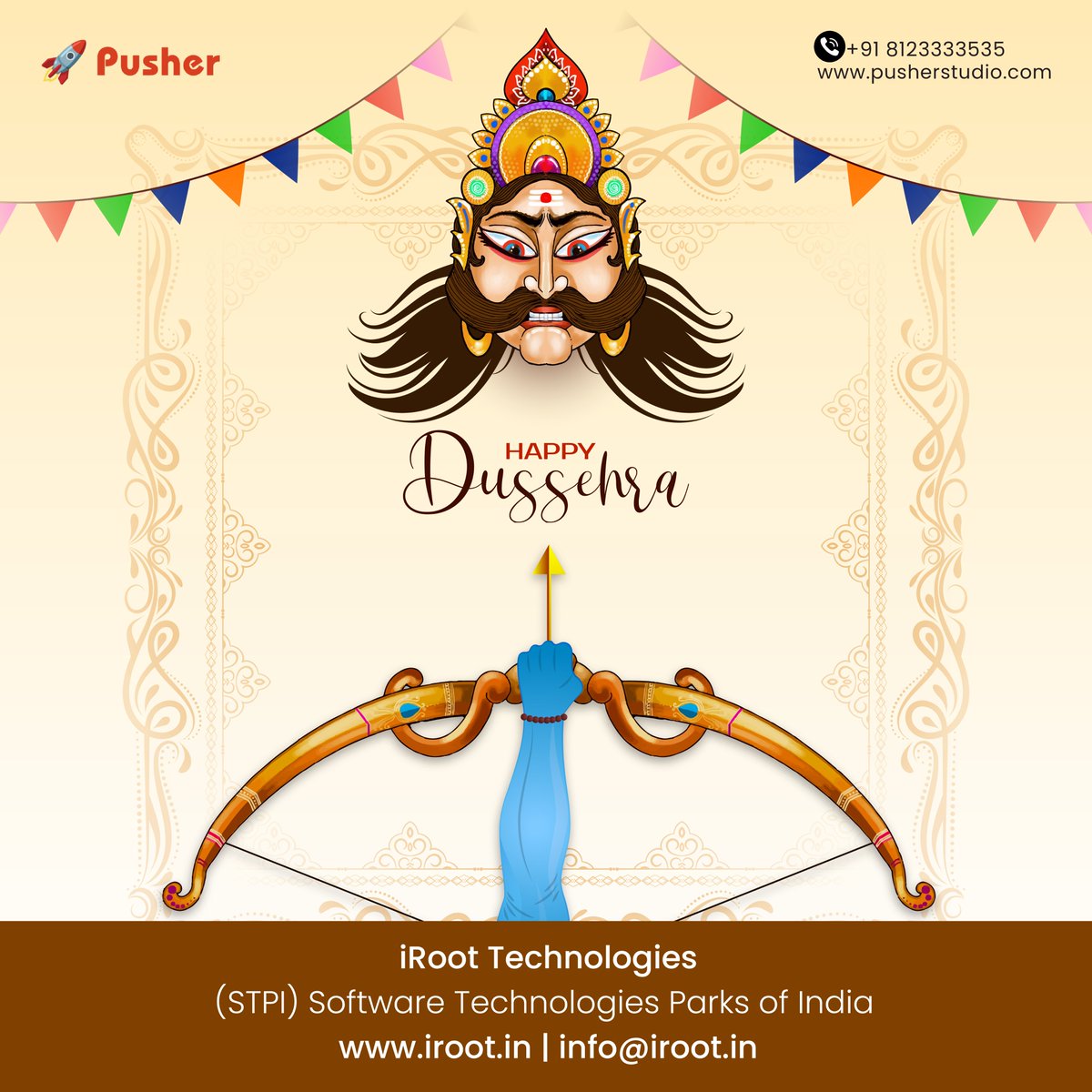 PusherStudio's tweet photo. 🎉 Happy Dussehra from PusherStudio! 🏹
Keep real-time data flowing at https://t.co/5oKvMGUc0T ⏱️
#Dussehra #BjliStudio #NotifyStudio #WebDataStudio #UptimeStudio #PusherStudio #TeamStudio #iRootTechnologies https://t.co/7qOqlDJJZN