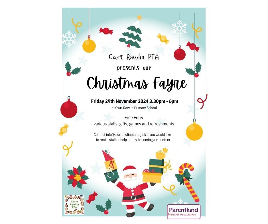 Have you put this date in your diary for our Christmas Fayre yet? We're working hard to bring the fayre together - planning and sorting 🎅If you would like to rent a stall or even volunteer to help in any shape or form please contact us at info@cwrtrawlinpta.org.uk or on here 💚