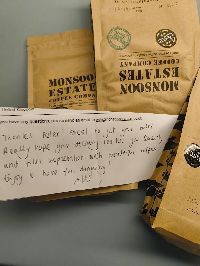 petjamcar's tweet photo. Really enjoying my latest coffee's from @MonsoonEstates thanks to the team! Always look forward to the lovely message from Ann! Have a great weekend all. https://t.co/IQvJic79KU