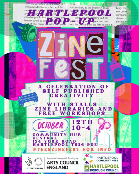 ⭐ 𝗔𝗥𝗘 𝗬𝗢𝗨 𝗖𝗢𝗠𝗜𝗡𝗚 𝗧𝗢 𝗧𝗛𝗘 𝗛𝗔𝗥𝗧𝗟𝗘𝗣𝗢𝗢𝗟 𝗣𝗢𝗣-𝗨𝗣 𝗭𝗜𝗡𝗘 𝗙𝗘𝗦𝗧 𝗧𝗢𝗗𝗔𝗬? ⭐

It's in Community Hub Central in York Road from 10am to 4pm in partnership with Tees Zine Fest and it's FREE.

It's a celebration of self-published creativity with stalls,