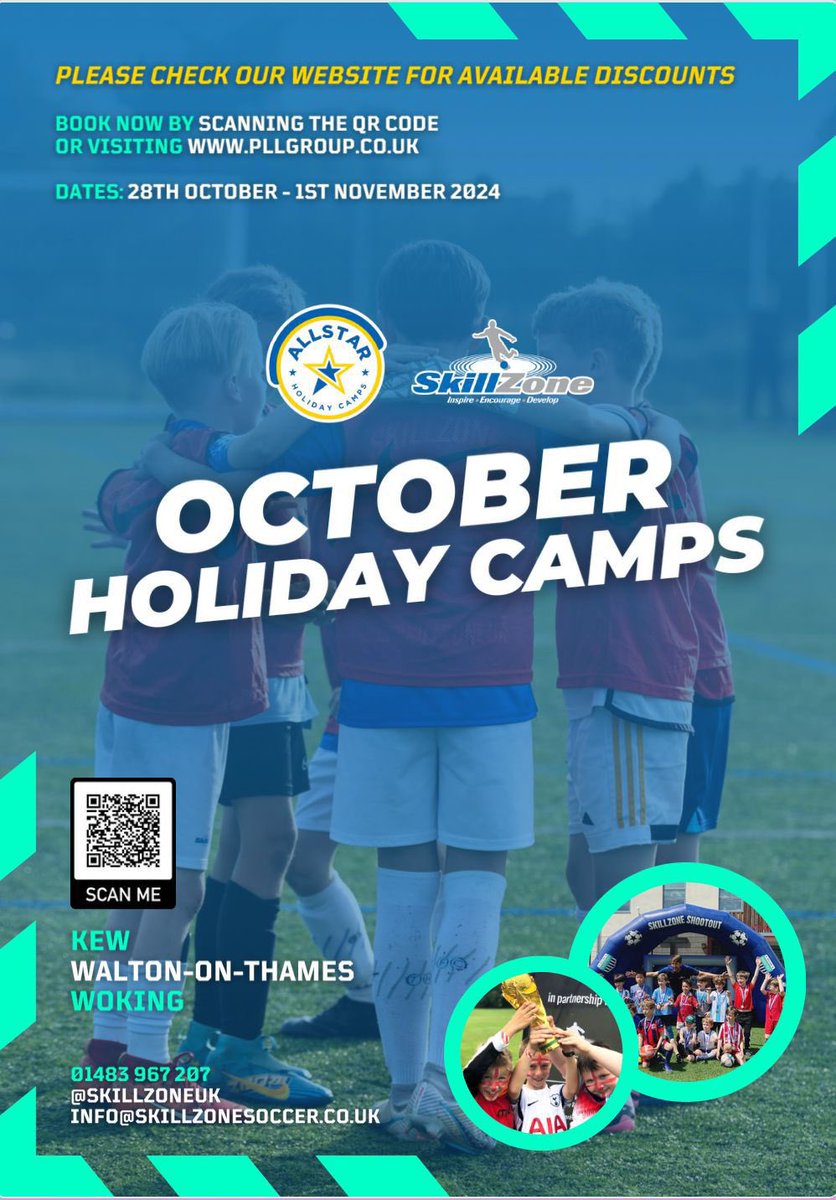 Woking Town FC partners <a href="/SkillZoneUK/">SkillZone Soccer</a> are hosting training camps during half term.

All Woking Town FC players receive a 20% discount with the code “WOKINGTOWN”.

#footballtraining #kidsfootball #kidsfootballtraining #halftermactivities