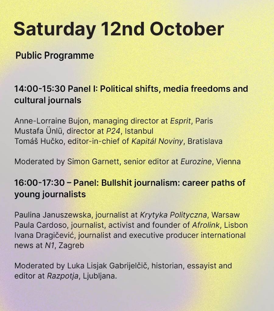 Eurozine mastodon.social/@eurozine (@eurozine) on Twitter photo <a href="/ZEITstiftung/">ZEIT STIFTUNG BUCERIUS</a> Day II, Panel Programme feat. <a href="/RevueEsprit/">Revue Esprit</a> <a href="/krytyka/">Krytyka Polityczna 💙💛</a> <a href="/AfroLinkTv/">AfroLinkTv</a> <a href="/kapital_noviny/">Kapitál</a> <a href="/ivdragicevic/">Ivana Dragicevic</a> <a href="/garnettsimonj/">Simon Garnett</a> <a href="/Razpotja/">Razpotja</a> <a href="/P24Punto24/">P24</a>
Livestream here: youtube.com/live/deaKbBCdQ… <a href="/ZEITstiftung/">ZEIT STIFTUNG BUCERIUS</a> Day II, Panel Programme feat. <a href="/RevueEsprit/">Revue Esprit</a> <a href="/krytyka/">Krytyka Polityczna 💙💛</a> <a href="/AfroLinkTv/">AfroLinkTv</a> <a href="/kapital_noviny/">Kapitál</a> <a href="/ivdragicevic/">Ivana Dragicevic</a> <a href="/garnettsimonj/">Simon Garnett</a> <a href="/Razpotja/">Razpotja</a> <a href="/P24Punto24/">P24</a>
Livestream here: youtube.com/live/deaKbBCdQ…