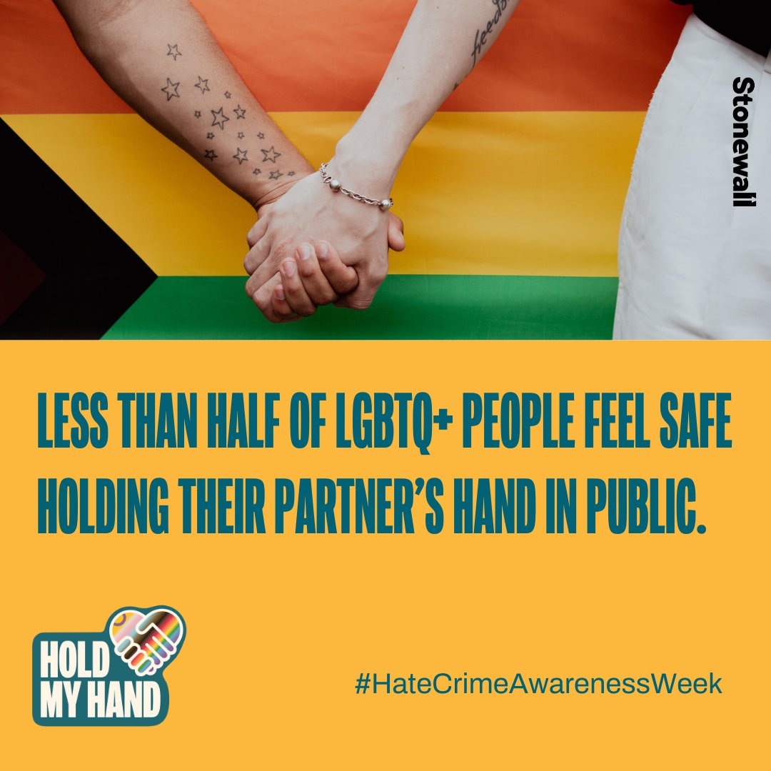 This #HateCrimeAwarenessWeek, we're calling for everyone to feel safe -  at work, in their communities, or just in public.

🚨 Less than half of LGBTQ+ people feel safe holding their partners hand in public. 

Stand hand in hand against hate ▶️ bit.ly/3XuC4rr