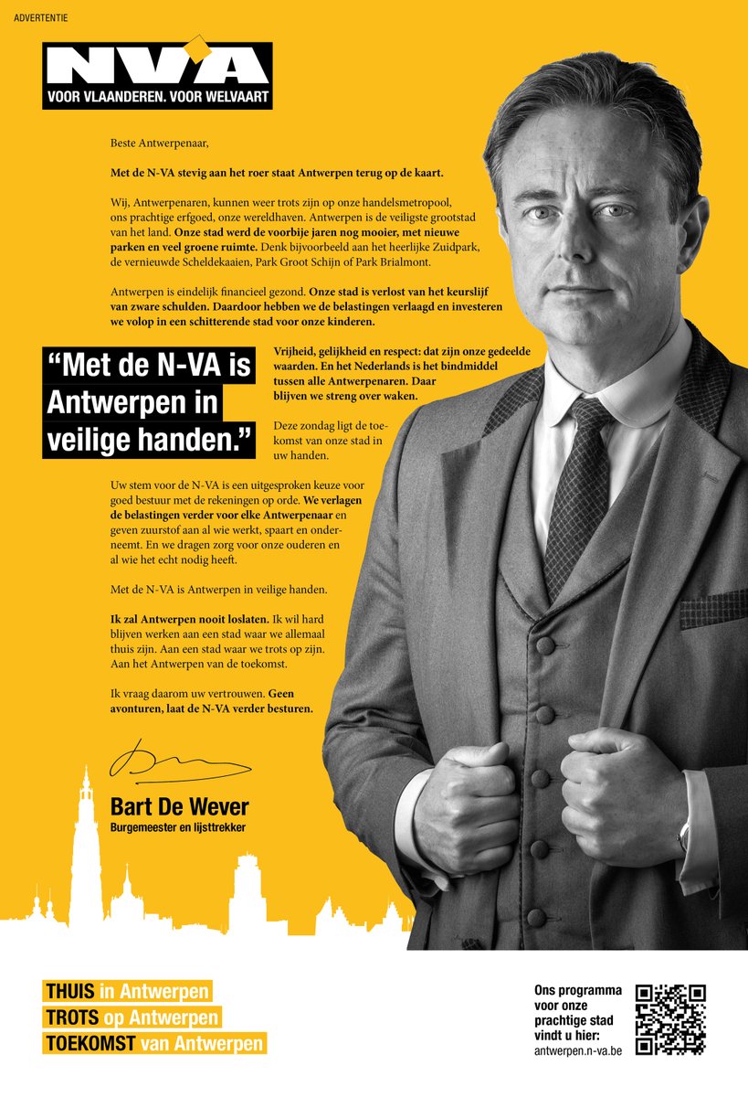 Stem morgen op de N-VA. Want met de N-VA is Antwerpen in veilige handen.