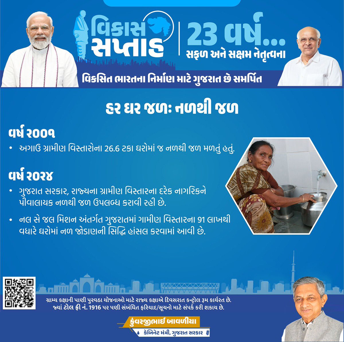 kunvarjibavalia's tweet photo. ‘જલ જીવન મિશન’ અંતર્ગત સુઆયોજિત જળ વ્યવસ્થાપન દ્વારા ગુજરાતના ઘરે-ઘરે પહોંચ્યું ‘નલ સે જલ’.

@CMOGuj | @PMOIndia | @InfoGujarat 

#23YearsOfDevlopment  #VikasSaptah
#23yearsOfGrowth #23YearsOfSeva https://t.co/aPjopwhq0x