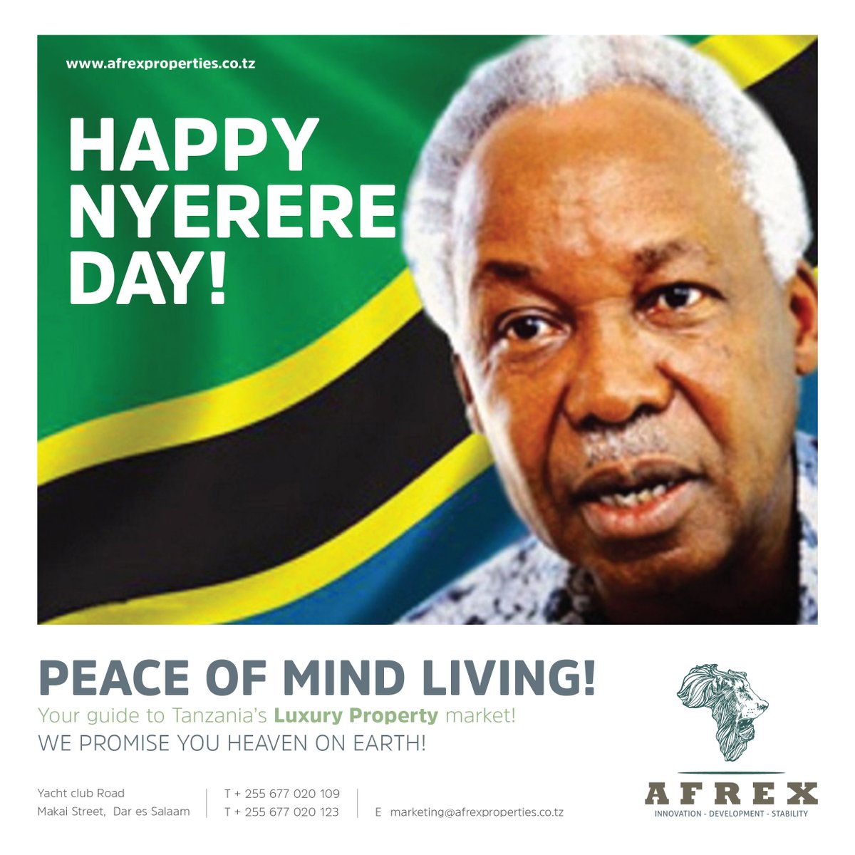 AfrexProperties's tweet photo. Remembering the visionary leader on this Nyerere Day, his legacy lives on!  
#Comfort #DaresSalaam #Villas #Apartments #Masaki #Oysterbay #Mikocheni #Upanga #forrent #Nyumba #luxury #lifestyle #Tanzania #AFREX #uniqueness #paradise #vibrant #elegance #bongo https://t.co/LPrOt4B4QX