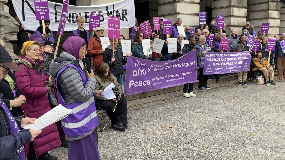 nottsfost's tweet photo. Last week marked the anniversary of the murderous massacre of Oct 7 and the start of a horrific war on Gaza. Friends of Standing Together were out in Nottm. We’ll be out again tomorrow and every Sunday from 1pm. 
Stop this endless war.
For an immediate ceasefire-hostage deal https://t.co/L5PSpcDW2E